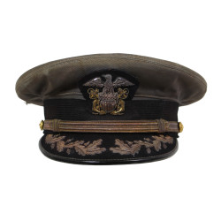 Casquette, officier supérieur, US Navy, grise, Cdr. Robert Prichard, Jr., USS Butler, Sicile, MTO & PTO