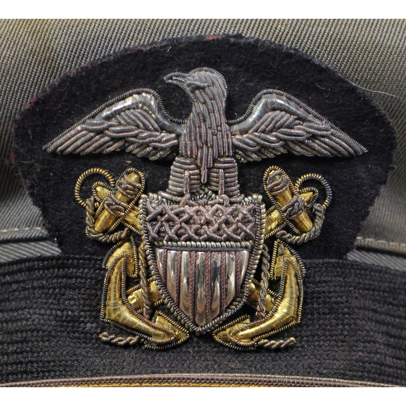 Casquette, officier supérieur, US Navy, grise, Cdr. Robert Prichard, Jr., USS Butler, Sicile, MTO & PTO