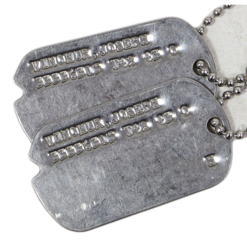 Dog Tags, Cpl. Joseph Winokur, 3704th AAFBU, USAAF, Hebrew, with Religious Amulet