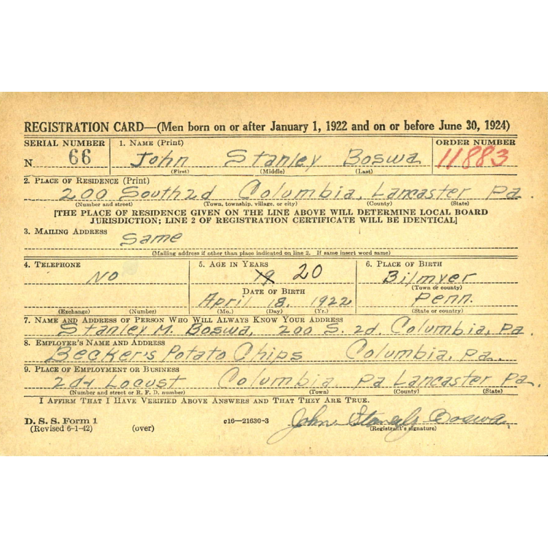 Bracelet, Chain, Sterling, Pfc. John Boswa, 904th Field Art. Bn., 79th Infantry Division, ETO