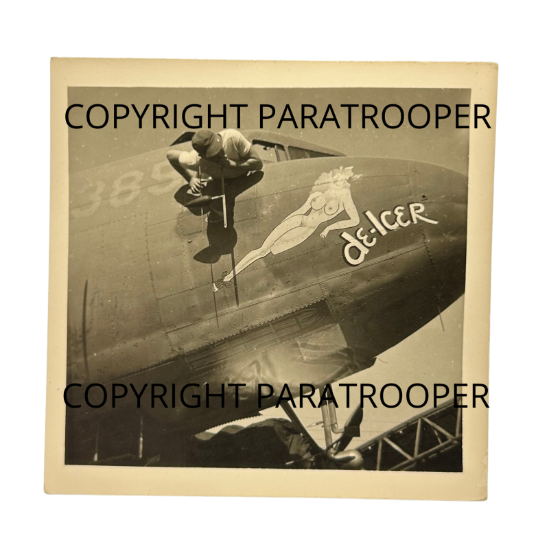 Photo, USAAF, C-47, Nose Art, "De-Icer", Pin up