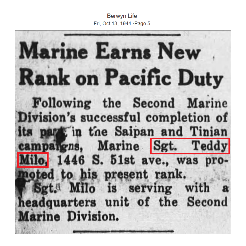 Ceinturon M-1936, USMC, camouflé, Cpl. Ted Milo, 2nd Tank Bn., 2nd Marine Division, Saipan & Tinian