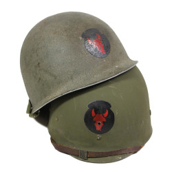 Casque M1, pattes fixes, liner MSA, 34th Infantry Division, matricule partiel