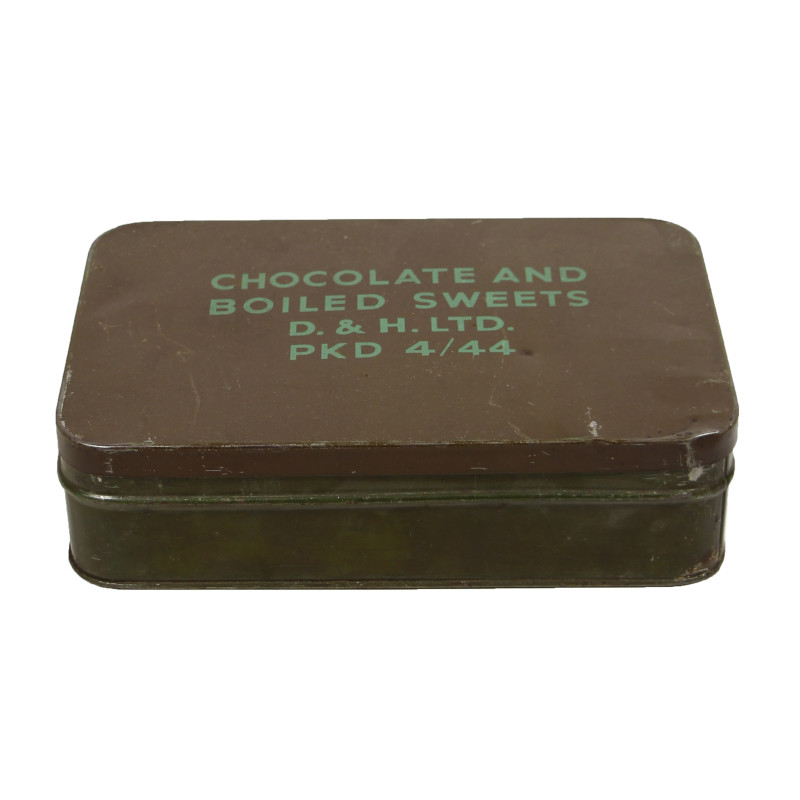 Boîte de chocolats et bonbons, ration britannique, avril 1944