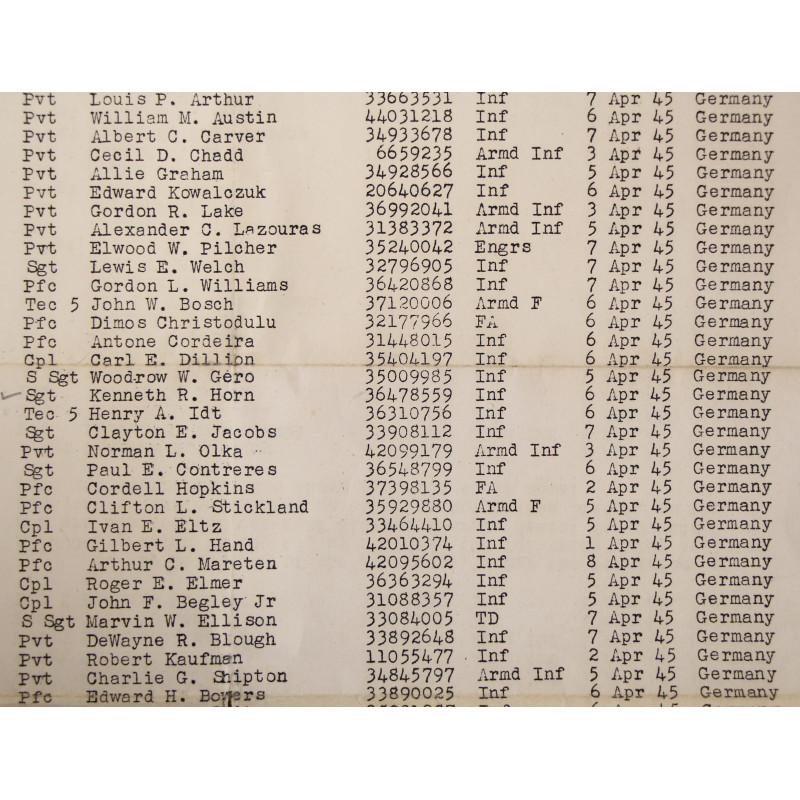 Coffret médaille, Purple Heart, Sgt. Kenneth Horn, Co. D, 13th Inf. Regt., 8th Infantry Division, WIA, ETO, 1945
