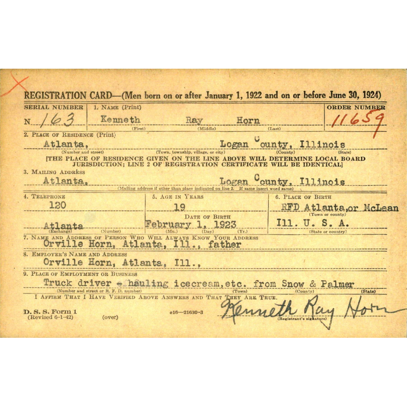 Coffret médaille, Purple Heart, Sgt. Kenneth Horn, Co. D, 13th Inf. Regt., 8th Infantry Division, WIA, ETO, 1945