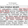 Coffret médaille, Purple Heart, Sgt. Kenneth Horn, Co. D, 13th Inf. Regt., 8th Infantry Division, WIA, ETO, 1945