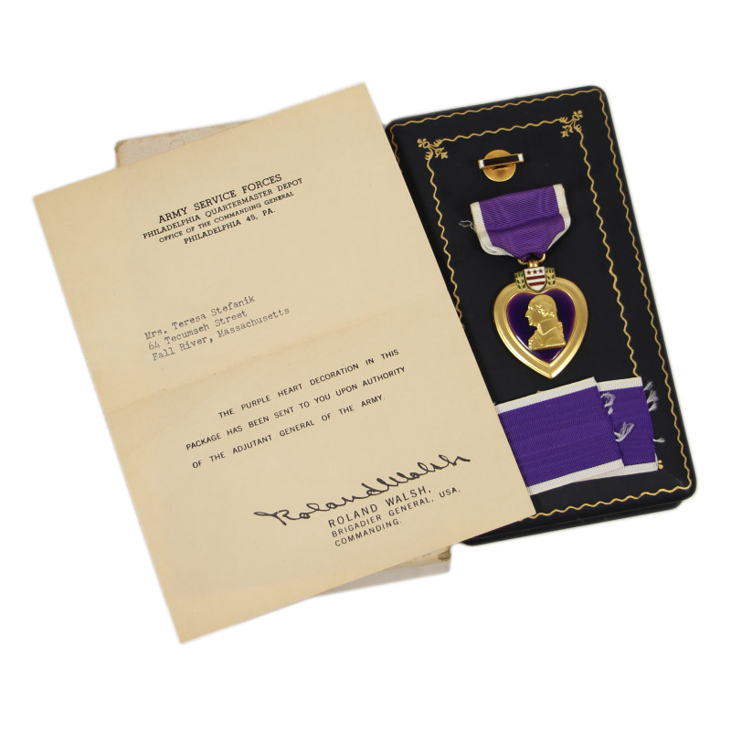 Medal, Purple Heart, Pfc. Joseph Stefanik, Co. B, 28th Inf. Regt., 8th Infantry Division, KIA December 23, 1944