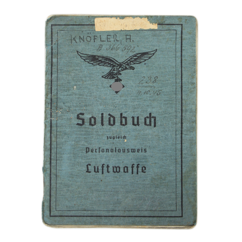 Soldbuch, Ob. Gefr. Albinus Knöfler, Luftwaffe, Fallschirmjäger-Regiment 6 et Stab., 2. Fallschirmjäger-Division