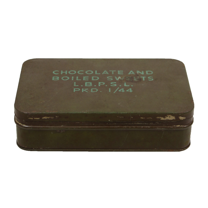 Boîte de chocolats et bonbons, ration britannique, janvier 1944