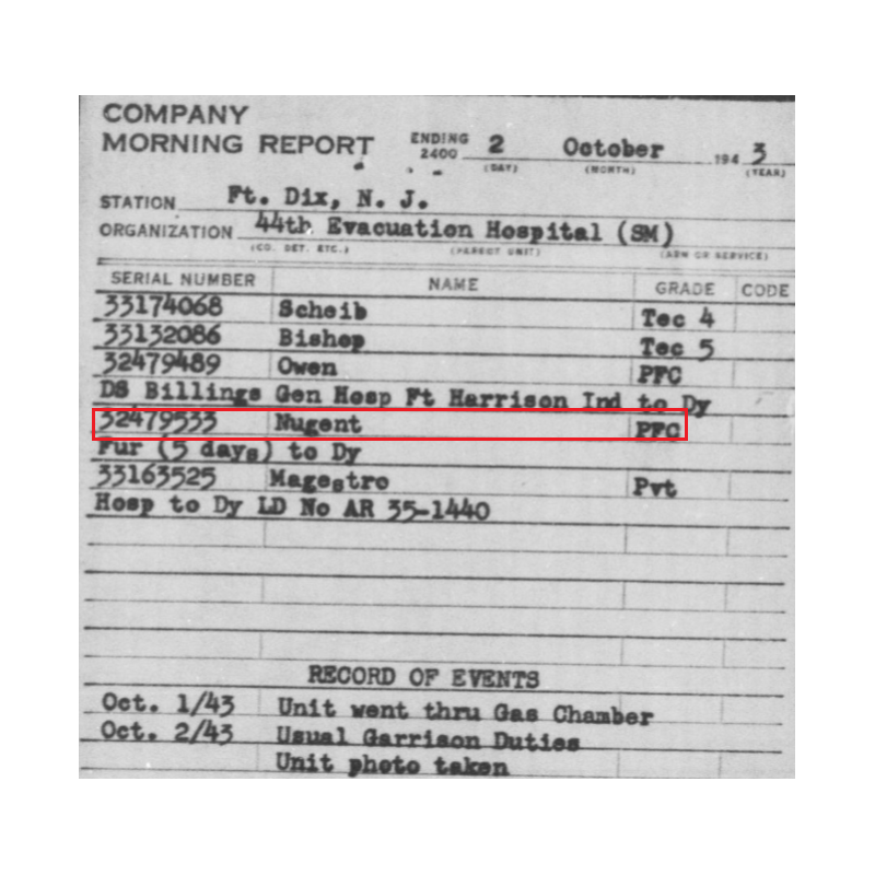 Blouson M-1941, 44R, 1941, T/4 Richard Nugent, 44th Evacuation Hospital, ETO