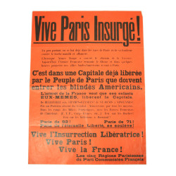 Poster, Vive Paris Insurgé ! Parti Communiste Français, August 1944