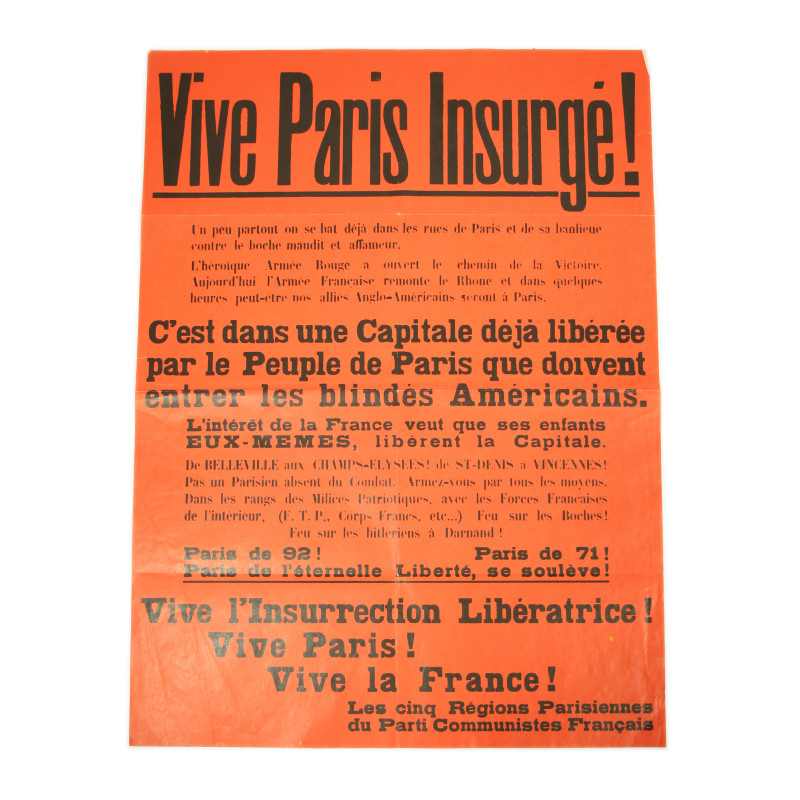 Affiche, Vive Paris Insurgé ! Parti Communiste Français, août 1944