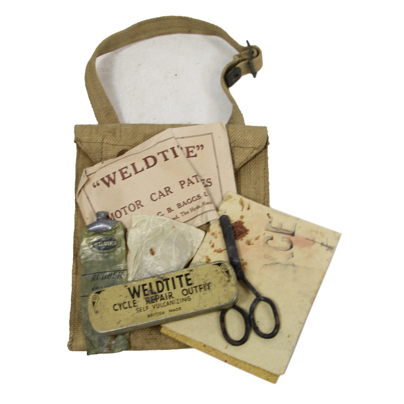 Nécessaire de réparation, pneu de bicyclette britannique, "WELDTITE", 1944 /I\