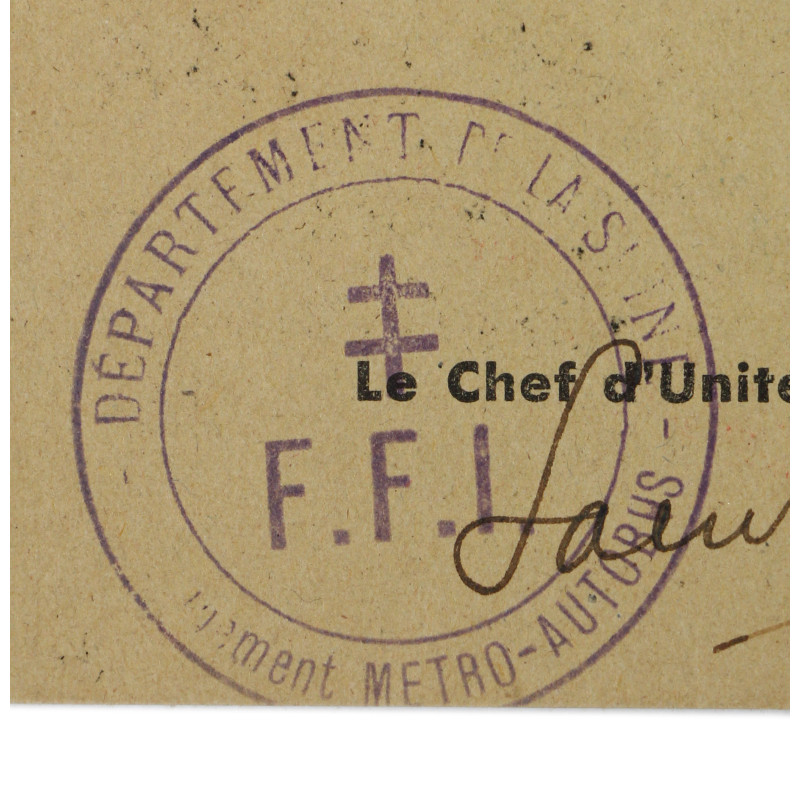 Carte individuelle, Henri Mamalet, Forces Françaises de l'Intérieur, Paris, 1944