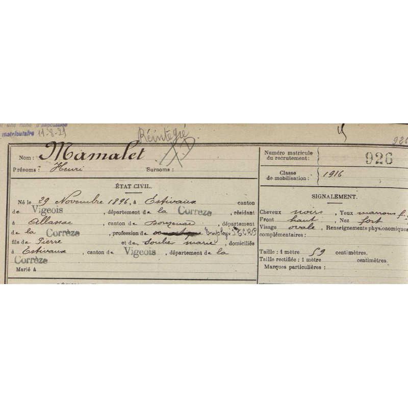 Card, Henri Mamalet, Forces Françaises de l'Intérieur, Paris, 1944