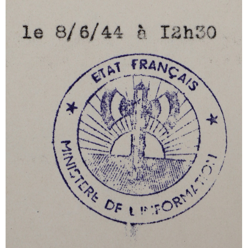 Télégramme, État français, Informations du Centre d'Écoute, 8 juin 1944, Normandie