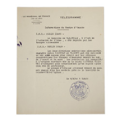 Télégramme, État français, Info du Centre d'Ecoute, 8 juin 1944, Parachutiste