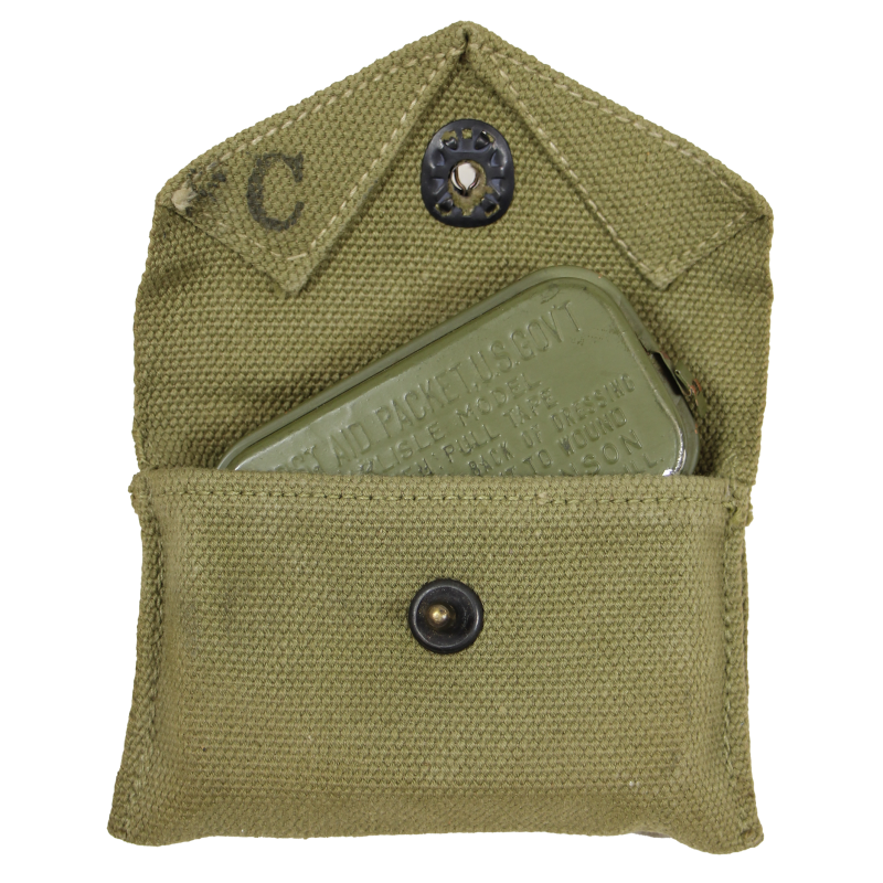 Pouch, First-Aid, M-1942, B.A.B. CO. 1943, with Packet, First-Aid, Carlisle