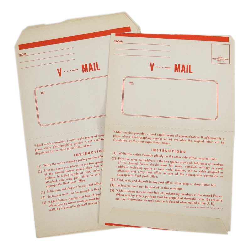 Lot de 12 formulaires V-Mail vierges, dans leur enveloppe