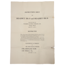 Notice pour écouteurs HS-33 & HS-38, USAAF, 1943