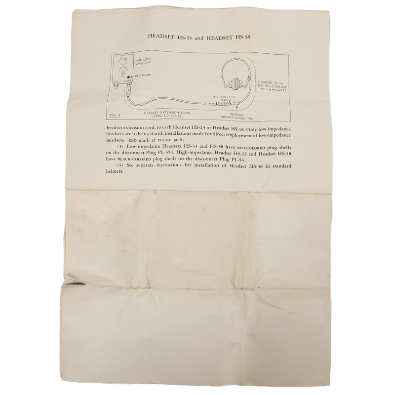 Notice pour écouteurs HS-33 & HS-38, USAAF, 1943