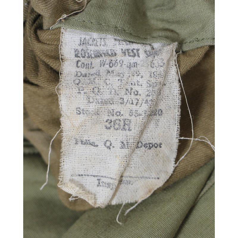 Blouson M-1941, 36R, 1943, étiquette QM, nominatif