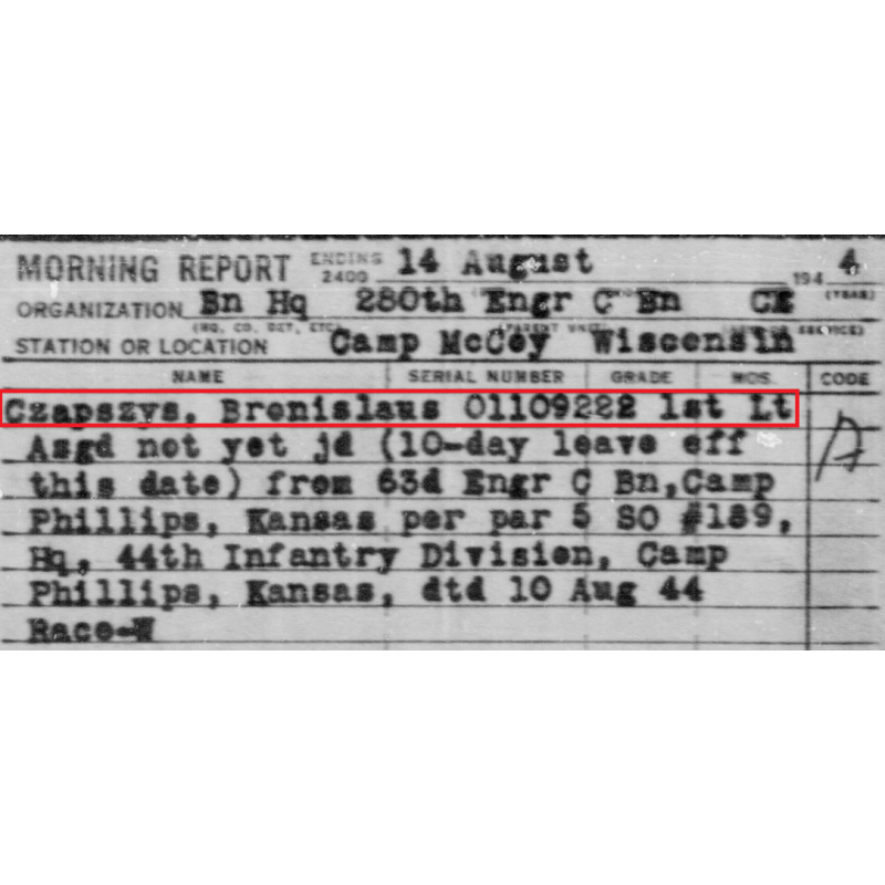 Bedding Roll, 1st Lt. Bronislaus Czapszys, 280th Engineer Combat Bn., KIA, ETO