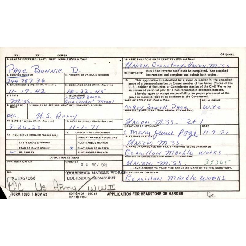 Bag, Barrack, Pfc. Bonnie Page, Co. C, 413th Inf. Regt., 104th Infantry Division, ETO