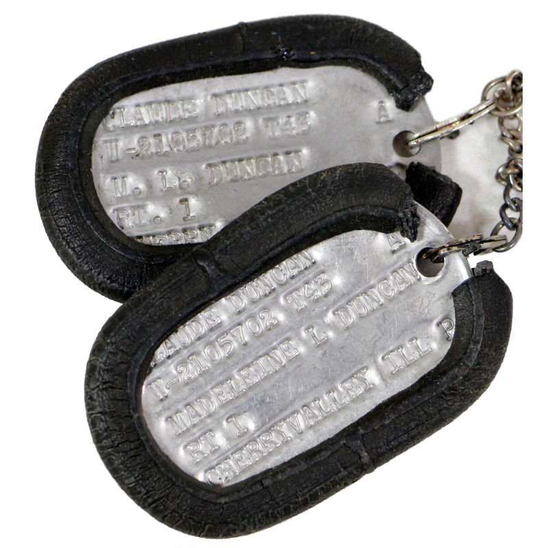Plaques d'identité, Dog Tags, CWO Claude Duncan, 305th Quartermaster Sterilization Bn., ETO
