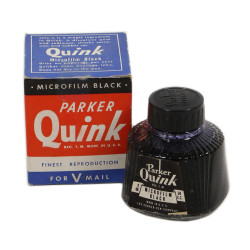 Flacon d'encre noire pour "V-Mail", PARKER Quink, plein, dans sa boîte