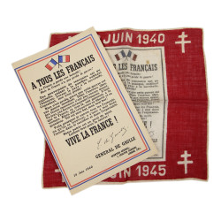Leaflet and Commemorative Handkerchief, Free French Forces, 18 juin 1940-18 juin 1945