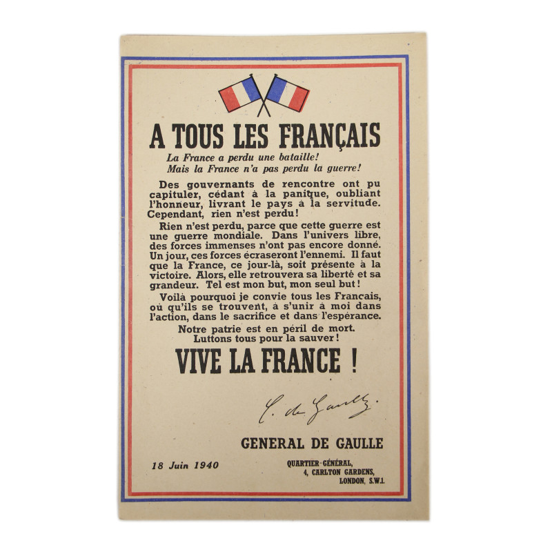 Leaflet and Commemorative Handkerchief, Free French Forces, 18 juin 1940-18 juin 1945