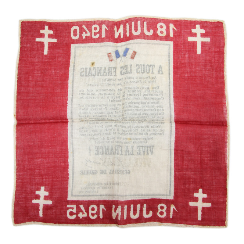 Tract et mouchoir commémoratifs, France Libre, 18 juin 1940-18 juin 1945