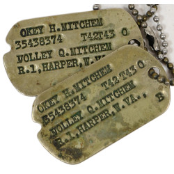 Dog Tags, Pfc. Okey Mitchem, Battery C, 359th Field Art. Bn., 95th Infantry Division, ETO