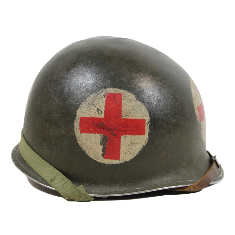 Casque M1, pattes fixes, Medic, quatre croix rouges, liner Firestone