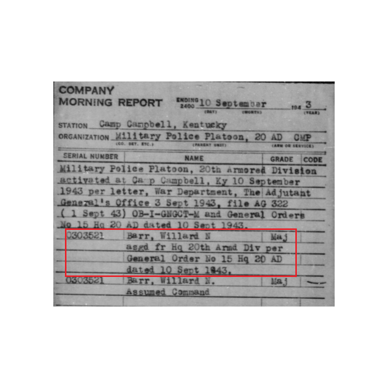 Dog Tags, Maj. Willard Barr, Military Police, 20th Armored Division