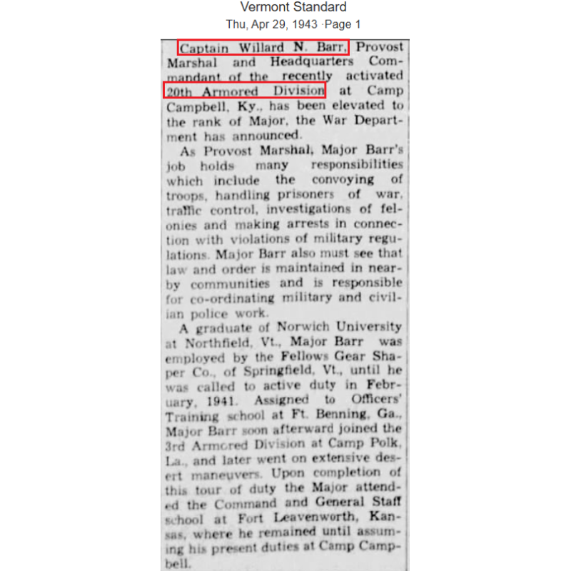 Dog Tags, Maj. Willard Barr, Military Police, 20th Armored Division
