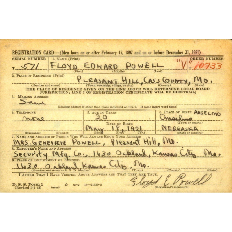 Dog Tag, Pfc. Floyd Powell, 121st Inf. Regt., 8th Infantry Division, ETO