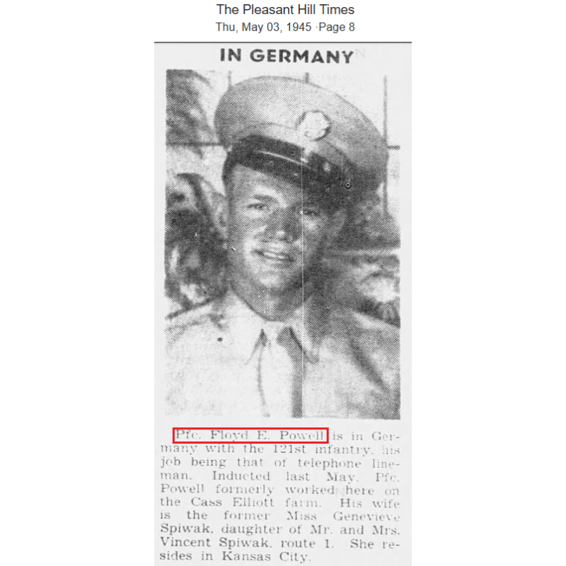 Plaque d'identité, Dog Tag, Pfc. Floyd Powell, 121st Inf. Regt., 8th Infantry Division, ETO