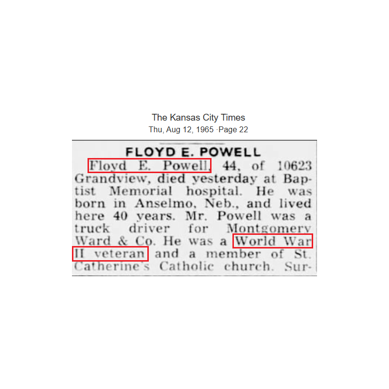 Plaque d'identité, Dog Tag, Pfc. Floyd Powell, 121st Inf. Regt., 8th Infantry Division, ETO