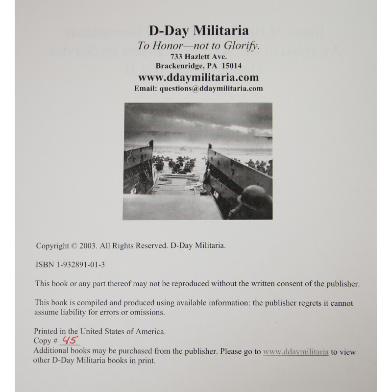 Livre, Index of Belgian Orders and Decorations Awarded to US Service Members During WWII
