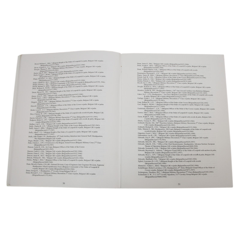 Livre, Index of Belgian Orders and Decorations Awarded to US Service Members During WWII