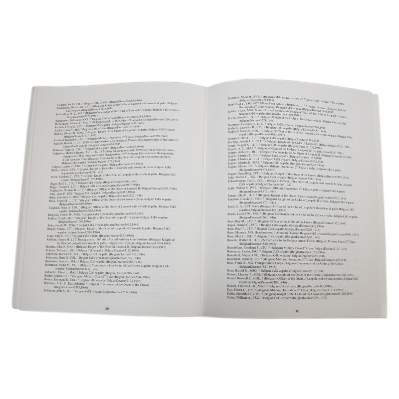 Livre, Index of Belgian Orders and Decorations Awarded to US Service Members During WWII