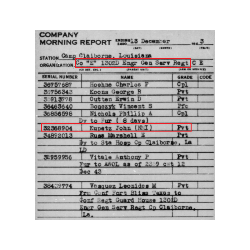 Capote en laine, 42R, Pvt. John Kupetz, 1302nd Engineer General Service Regiment