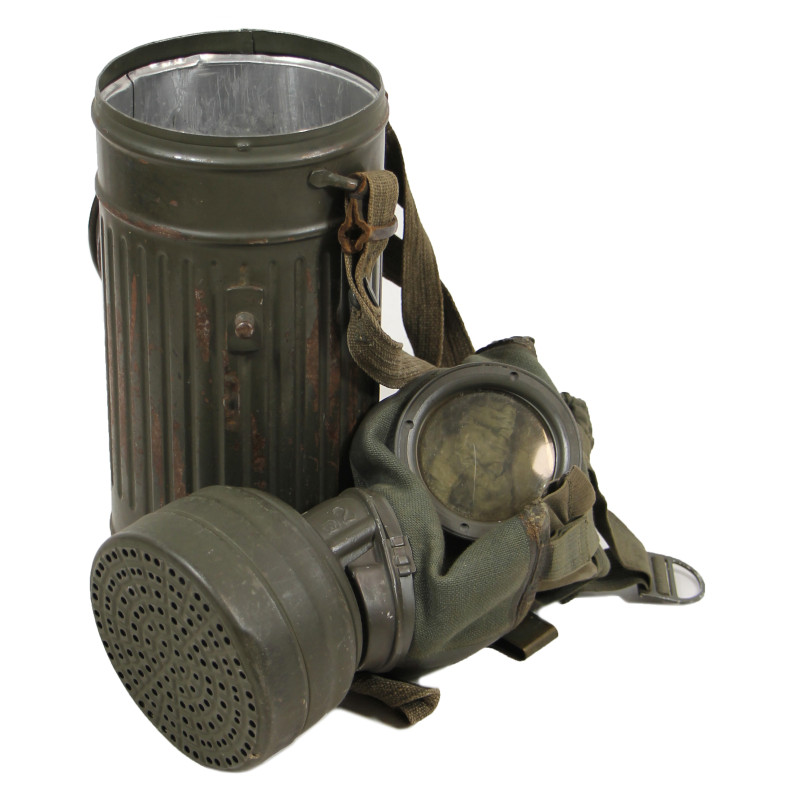 Masque à gaz M30 allemand, 1937-1939, complet, avec boîtier, nominatif