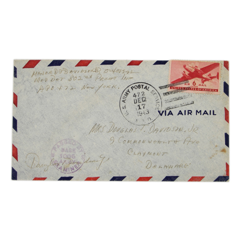 Envelope, Letter, Maj. Douglas Davidson, 502nd PIR, 101st Airborne Division, 1943