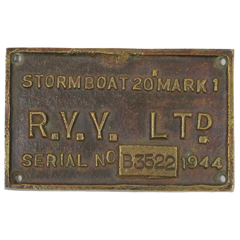 Plaque en bronze britannique, Storm Boat 20 Mark 1, R.Y.Y. LTD. 1944, Royal Engineers