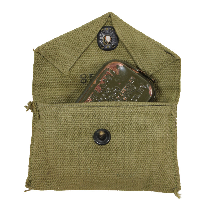 Pouch, First-Aid, M-1942, GEIB, Incorporated 1943, with Packet, First-Aid, Carlisle
