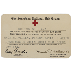 Certificat, formation d'infirmière, American Red Cross, Dorothy Williams, mai 1944